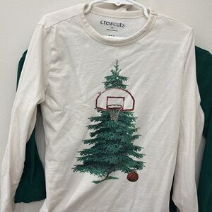 Crewcuts Kids Long Sleeve Tee - Cream with Green Tree and Basketball Design